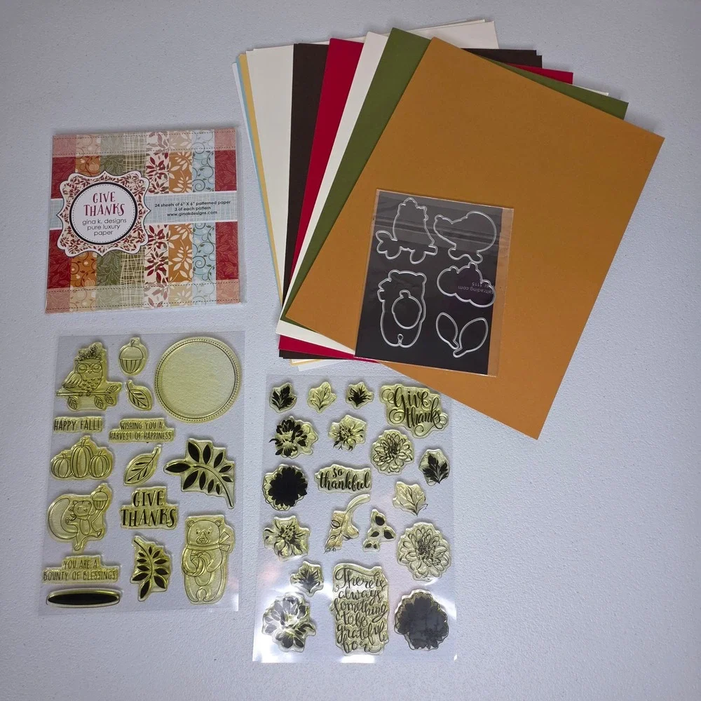 NEW Gina K Designs Painted Autumn StampTV Kit Fall Stamps Dies Paper Crafts